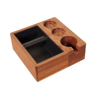 قاعدة مكبس قهوة خشبية مع صندوق نفايات