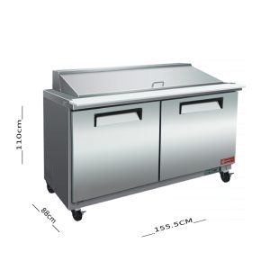 ثلاجة سلطة ستيل 2 باب 1.5 متر سعة 438 لتر