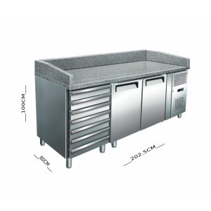 ثلاجة بيتزا ستيل مع رخامة 2 باب وادراج 2 متر