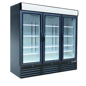 ثلاجة مشروبات رأسية 3 باب زجاج أسود سعة 1550 لتر